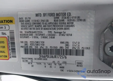 2018 Ford Fusion Hybrid Se from USA, damaged, VIN 3FA6P0LU6JR172576